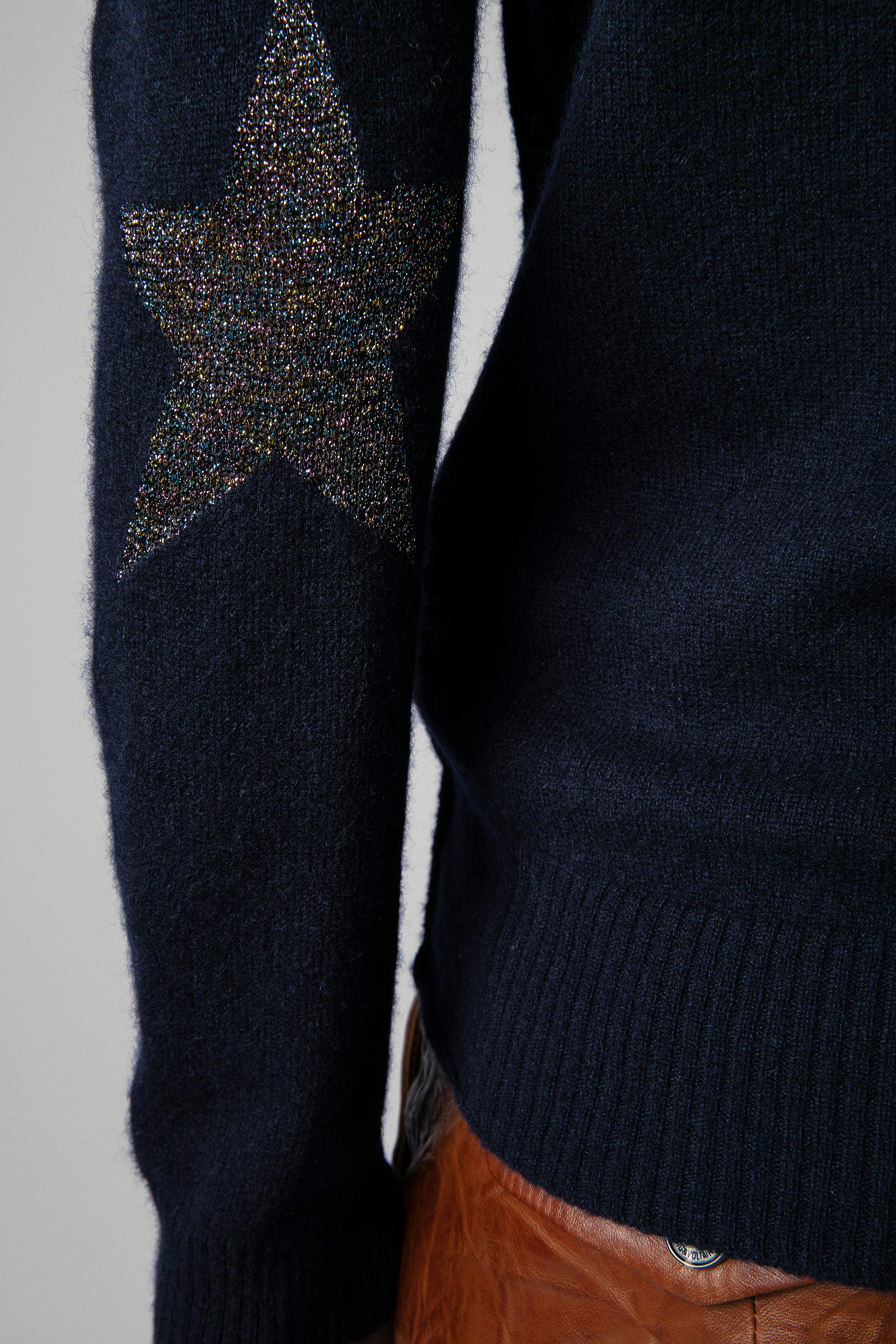 Vivi Cashmere Sweater - Women's navy blue cashmere sweater with star patches